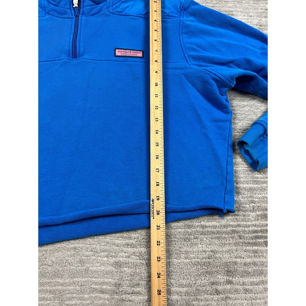 Vineyard Vines Pullover Womens L Blue Quarter Zip Raw Hem Cropped Cotton Logo - Picture 5 of 15